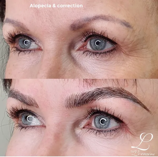 Before and after Alopecia brow recreation mature woman eye close up by Lorraine, Gold Coast