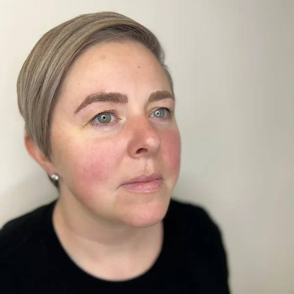 Ash-toned brow tattoo — cool tone bespoke blend for mature blonde