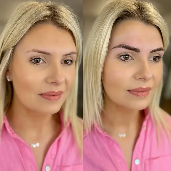 Before and after 3D feather brows defined arch blonde by Lorraine, Gold Coast