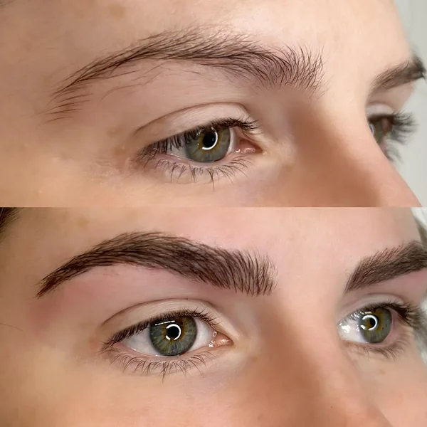 Before and after 3D feather brows eye close up portrait by Lorraine, Gold Coast