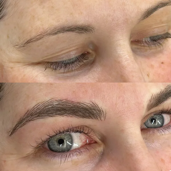 Before and after 3D feather brows mature skin restoration by Lorraine, Gold Coast
