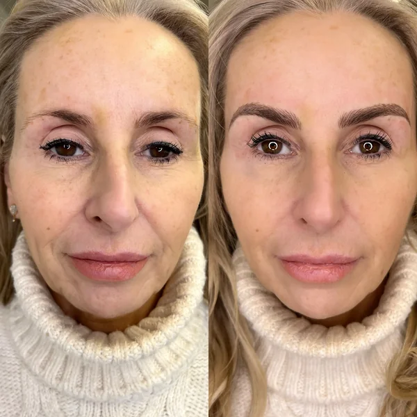 Before and after Eyebrow tattoo anti ageing natural result by Lorraine, Gold Coast