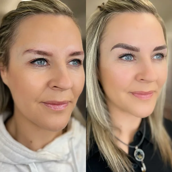 Before and after Eyebrow tattoo dramatic transformation blonde by Lorraine, Gold Coast