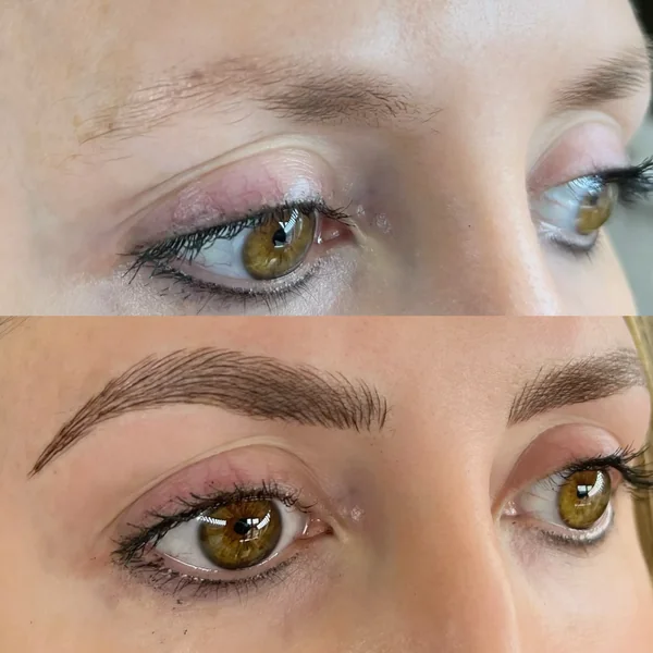 Before and after Eyebrow tattoo feather stroke close up eye by Lorraine, Gold Coast