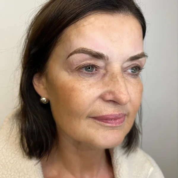 Eyebrow cosmetic tattoo for mature skin — softly tapered shape, Gold Coast