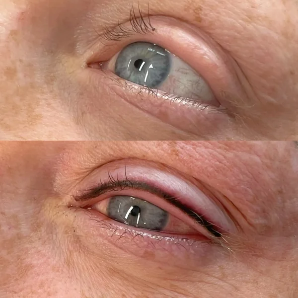 Natural eyeliner tattoo with feather brows — full eye definition without daily makeup