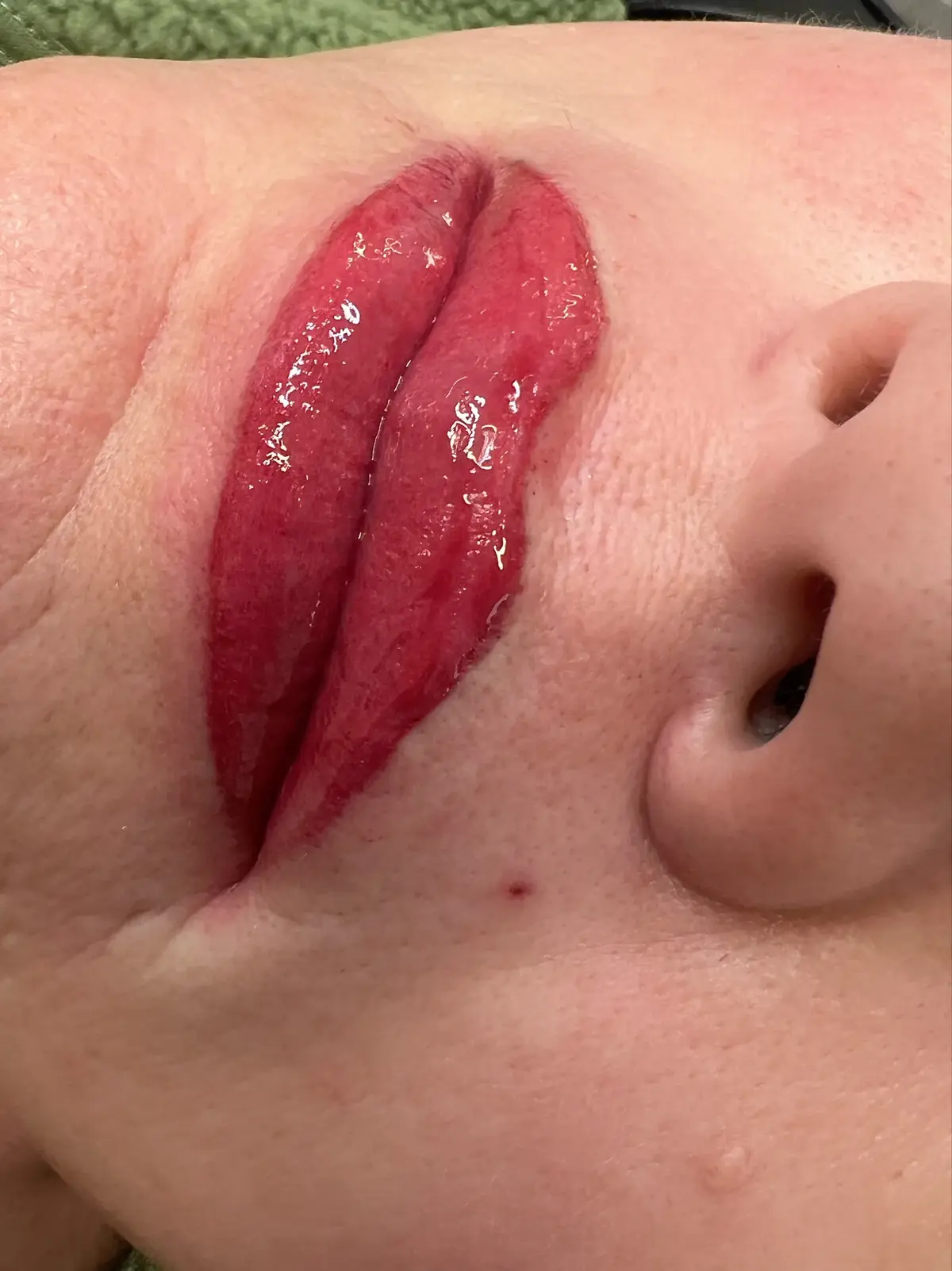 Lip blush healed result — natural pink colour and soft definition after Lorraine's treatment
