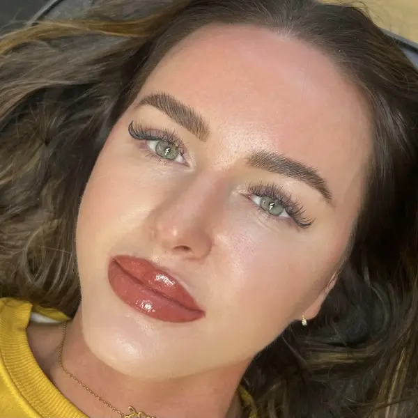 Lip blush portrait — warm rust shade by Lorraine, bespoke colour mix